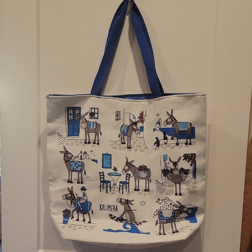 Charming Illustrated Tote with Blue Accents